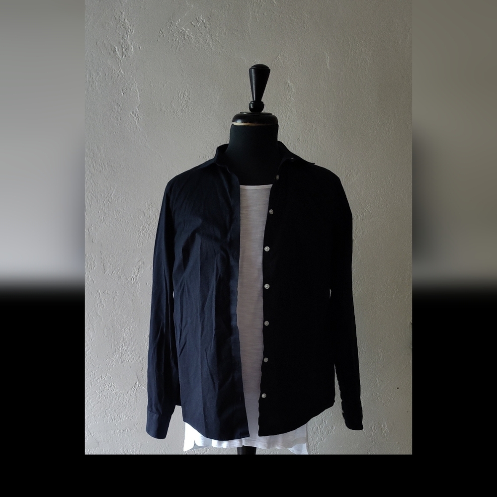 Lands End thin button-up blouse, black, women's size 10 Tall
